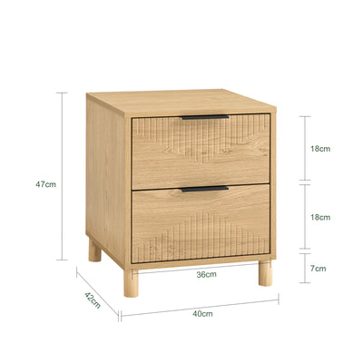 SoBuy FBT166-N Noptieră cu 2 sertare, Măsuță laterală pentru dormitor sau living, Natură l 40 x l 42 x î 47 cm
