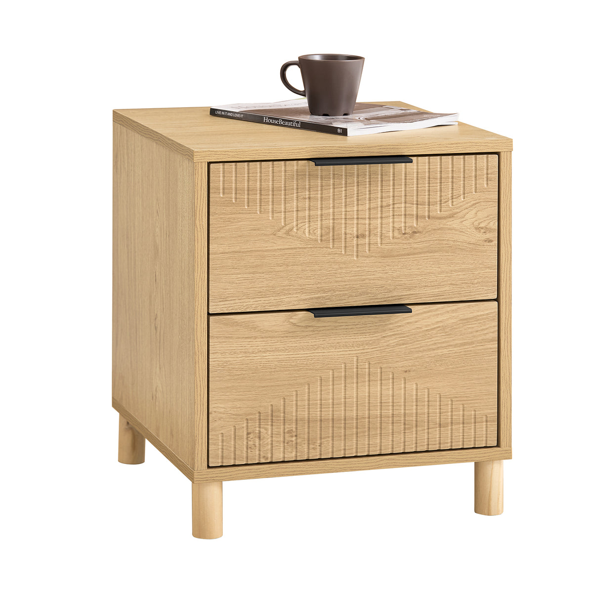 SoBuy  FBT166-N Table de Chevet avec 2 tiroirs, Table d'appoint pour Chambre à Coucher ou Salon, Naturelle l 40 x P 42 x H 47