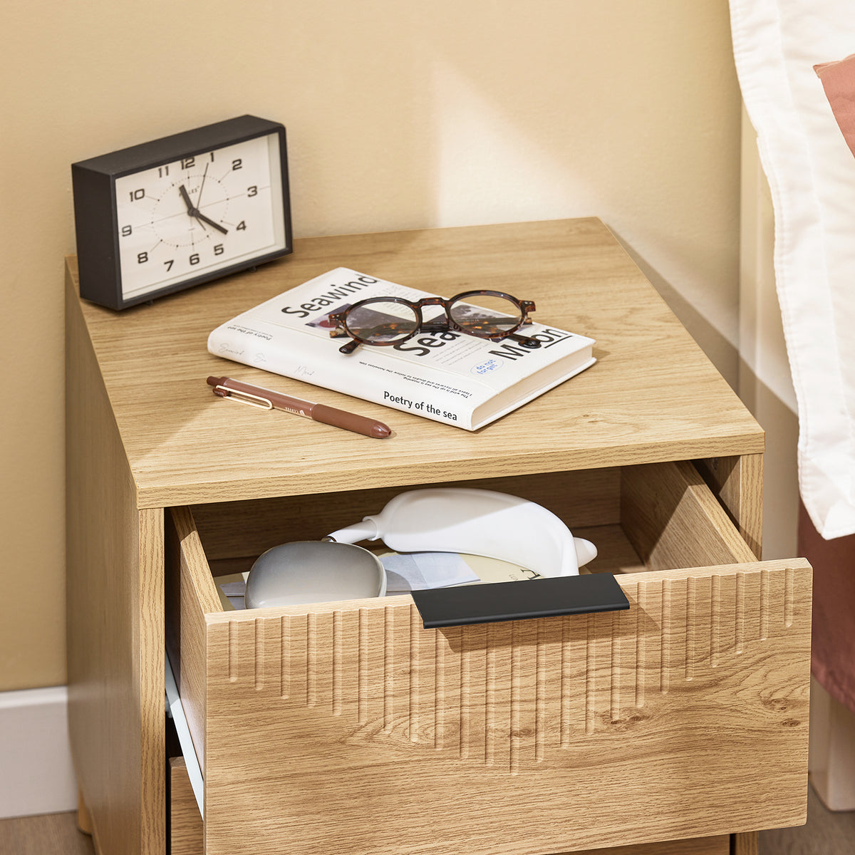 SoBuy FBT166-N Noptieră cu 2 sertare, Măsuță laterală pentru dormitor sau living, Natură l 40 x l 42 x î 47 cm