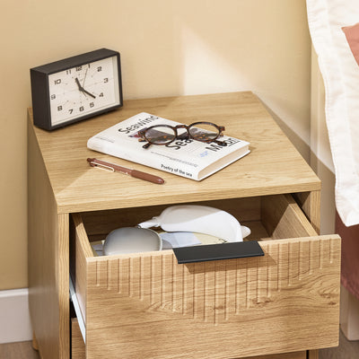 SoBuy FBT166-N Noptieră cu 2 sertare, Măsuță laterală pentru dormitor sau living, Natură l 40 x l 42 x î 47 cm