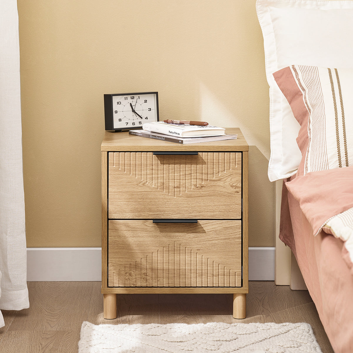 SoBuy FBT166-N Noptieră cu 2 sertare, Măsuță laterală pentru dormitor sau living, Natură l 40 x l 42 x î 47 cm