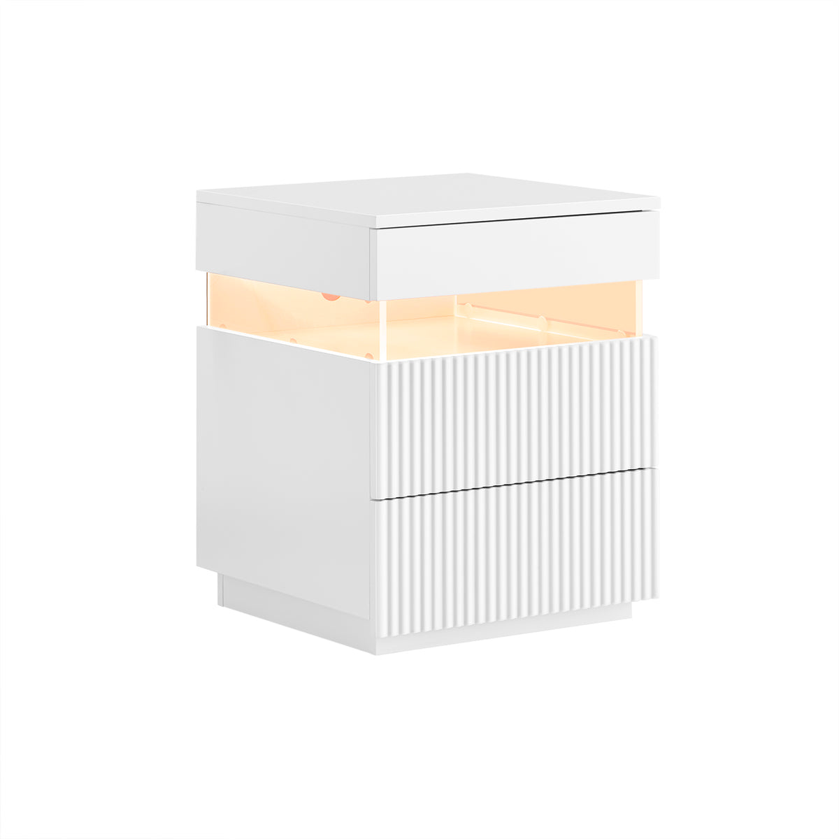 SoBuy FBT167-E-W Table de Chevet avec 3 tiroirs, 2 Panneaux latéraux en Acrylique & éclairage LED, 3 Couleurs réglables, Chev