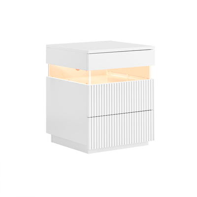 SoBuy FBT167-E-W Table de Chevet avec 3 tiroirs, 2 Panneaux latéraux en Acrylique & éclairage LED, 3 Couleurs réglables, Chev