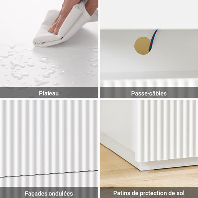 SoBuy FBT167-E-W Noptieră cu 3 sertare, 2 panouri laterale acrilice și iluminare LED, 3 culori reglabile, Noptieră Modernă pentru Dormitor și Sufragerie, L41 × l40 × H52 cm, Alb
