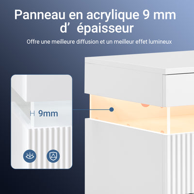 SoBuy FBT167-E-W Noptieră cu 3 sertare, 2 panouri laterale acrilice și iluminare LED, 3 culori reglabile, Noptieră Modernă pentru Dormitor și Sufragerie, L41 × l40 × H52 cm, Alb