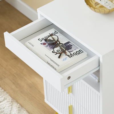 SoBuy FBT168-W Noptieră Chic Alb și Auriu – 3 Sertare și Poliță, Stil Modern