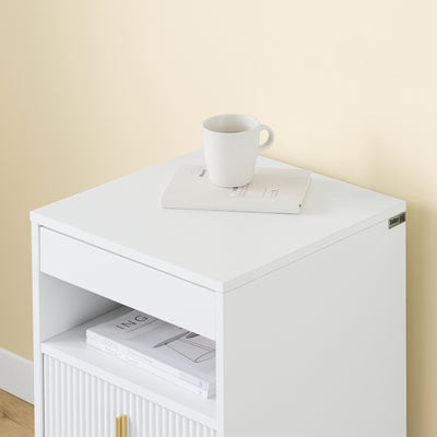 SoBuy FBT168-W Noptieră Chic Alb și Auriu – 3 Sertare și Poliță, Stil Modern