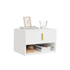 SoBuy FBT176-E-W Table de Chevet Suspendue avec LED – Tiroir Réversible, Façade Ondulée, Poignée Dorée, Blanc, 40×26×30 cm