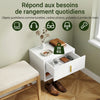 SoBuy FBT176-E-W Table de Chevet Suspendue avec LED – Tiroir Réversible, Façade Ondulée, Poignée Dorée, Blanc, 40×26×30 cm