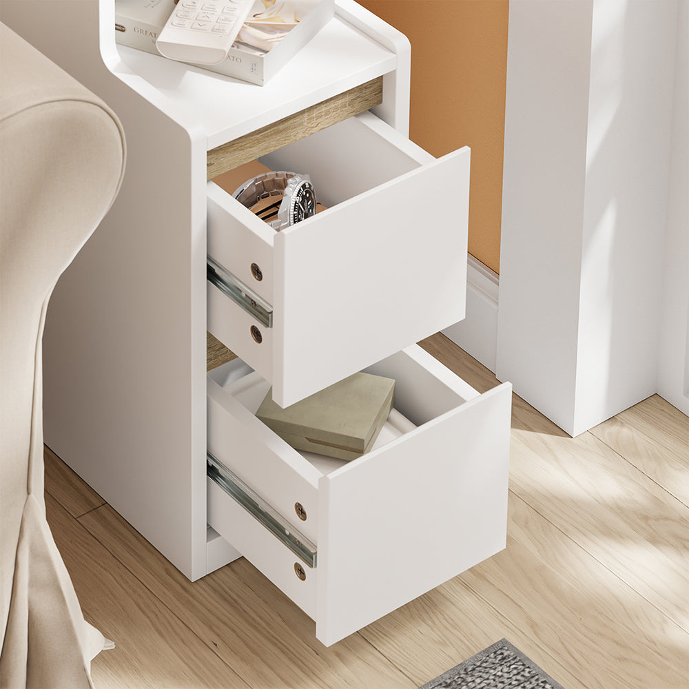 SoBuy FBT171-WN Noptieră îngustă, Masă de noapte cu sertar și raft, Mobilier de accent modern pentru dormitor și living, Alb, 20 x 35 x 60 cm