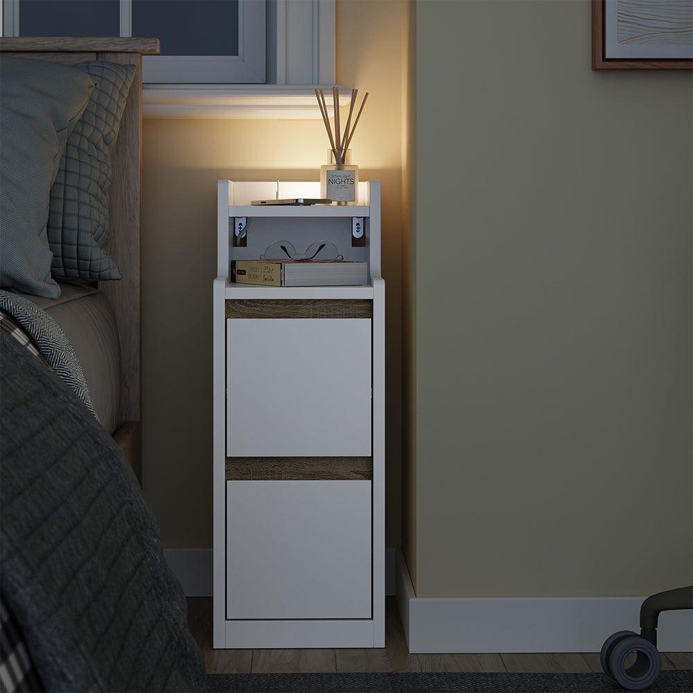 SoBuy FBT171-WN Noptieră îngustă, Masă de noapte cu sertar și raft, Mobilier de accent modern pentru dormitor și living, Alb, 20 x 35 x 60 cm