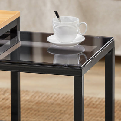 SoBuy FBT35-Sch Lot de 2 Tables Basses Gigognes Design Industriel Encastrable, Tables d’Appoint Empilable, Bouts de Canapé pour Salon