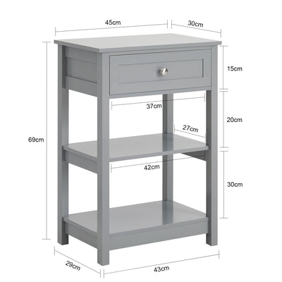 SoBuy FBT46-HG Noptieră cu 1 Sertar și 2 Rafturi, Masă Laterală Modernă, Gri, L45 x P30 x H68cm