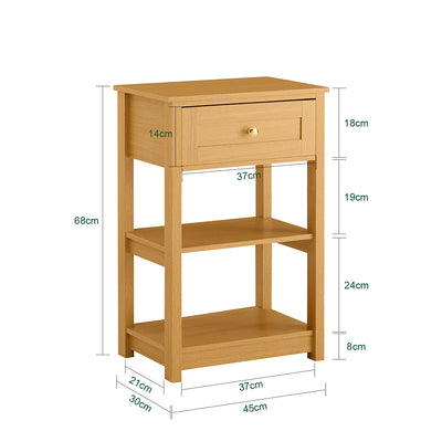 SoBuy FBT46-N Noptieră cu 1 sertar și 2 rafturi, Masă laterală modernă, Natur, L45 x l30 x H68cm
