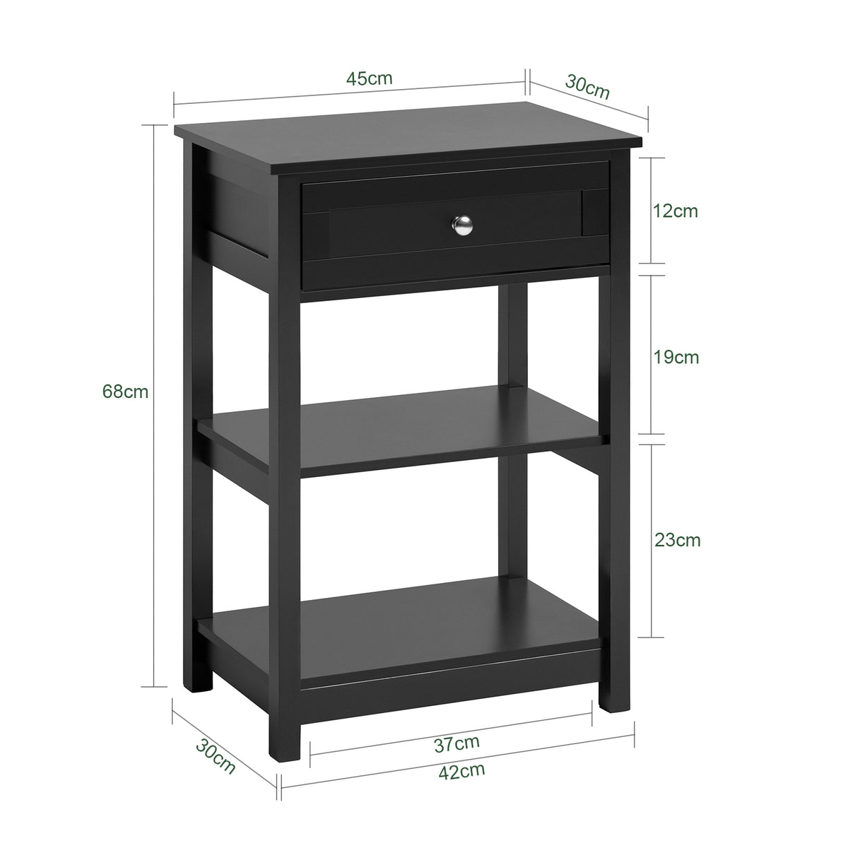 SoBuy FBT46-SCH Noptieră cu 1 Sertar și 2 Rafturi, Masă Laterală Modernă, Neagră, L45 x l30 x H68cm
