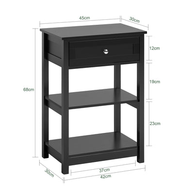 SoBuy FBT46-SCH Noptieră cu 1 Sertar și 2 Rafturi, Masă Laterală Modernă, Neagră, L45 x l30 x H68cm