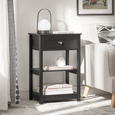 SoBuy FBT46-SCH Noptieră cu 1 Sertar și 2 Rafturi, Masă Laterală Modernă, Neagră, L45 x l30 x H68cm