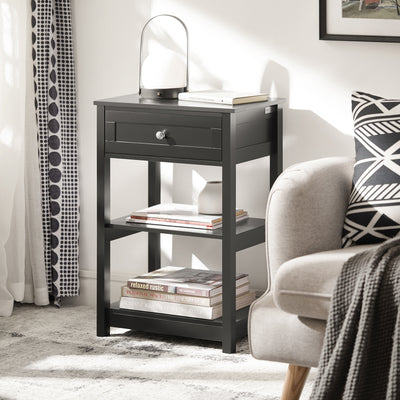 SoBuy FBT46-SCH Noptieră cu 1 Sertar și 2 Rafturi, Masă Laterală Modernă, Neagră, L45 x l30 x H68cm