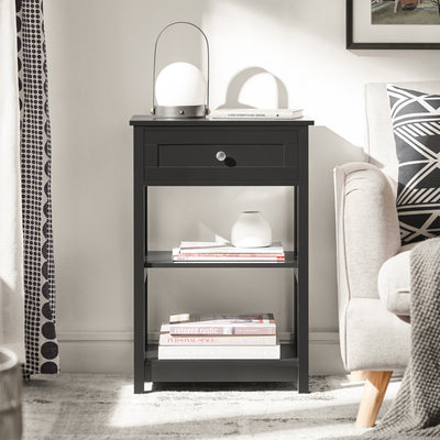 SoBuy FBT46-SCH Noptieră cu 1 Sertar și 2 Rafturi, Masă Laterală Modernă, Neagră, L45 x l30 x H68cm