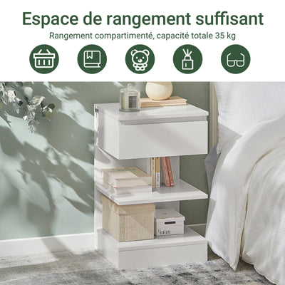 SoBuy FBT49-W Noptieră - Noptieră cu 1 sertar și 2 rafturi, Masă laterală pentru Dormitor - Mobilier de Depozitare Modern L39 x P39 x H65 cm Alb