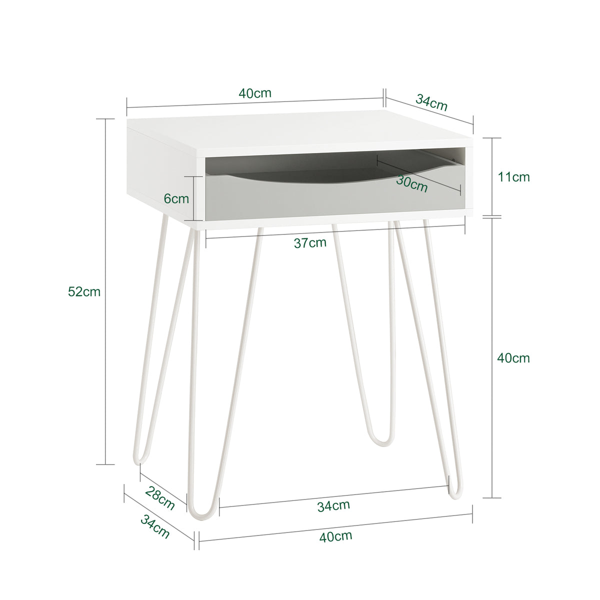 SoBuy FBT82-W Noptieră cu 1 Sertar, 4 Picioare