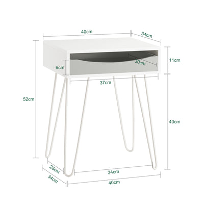 SoBuy FBT82-W Noptieră cu 1 Sertar, 4 Picioare