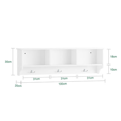 SoBuy FHK35-W Cuier de Perete, Etajeră de Depozitare, Mobilier de Hol cu 3 Compartimente și 3 Cârlige pentru Hol, Intrare, Living, Birou și Dormitor, Alb, L100xP20xH30 cm