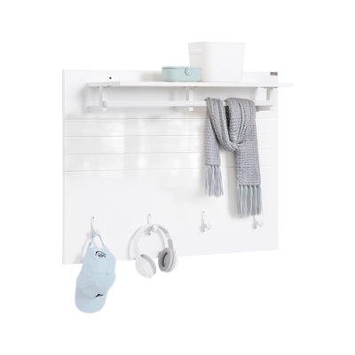 SoBuy FHK36-W Porte-Manteau Mural avec Étagère et 4 Crochets – 100×20×70 cm, Charge 21 kg, MDF E1, Blanc