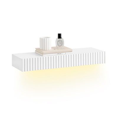 SoBuy FHK38-W Étagère Murale Flottante avec tiroir & éclairage LED à détecteur de Mouvement, pour Chambre, entrée & Salon, à 