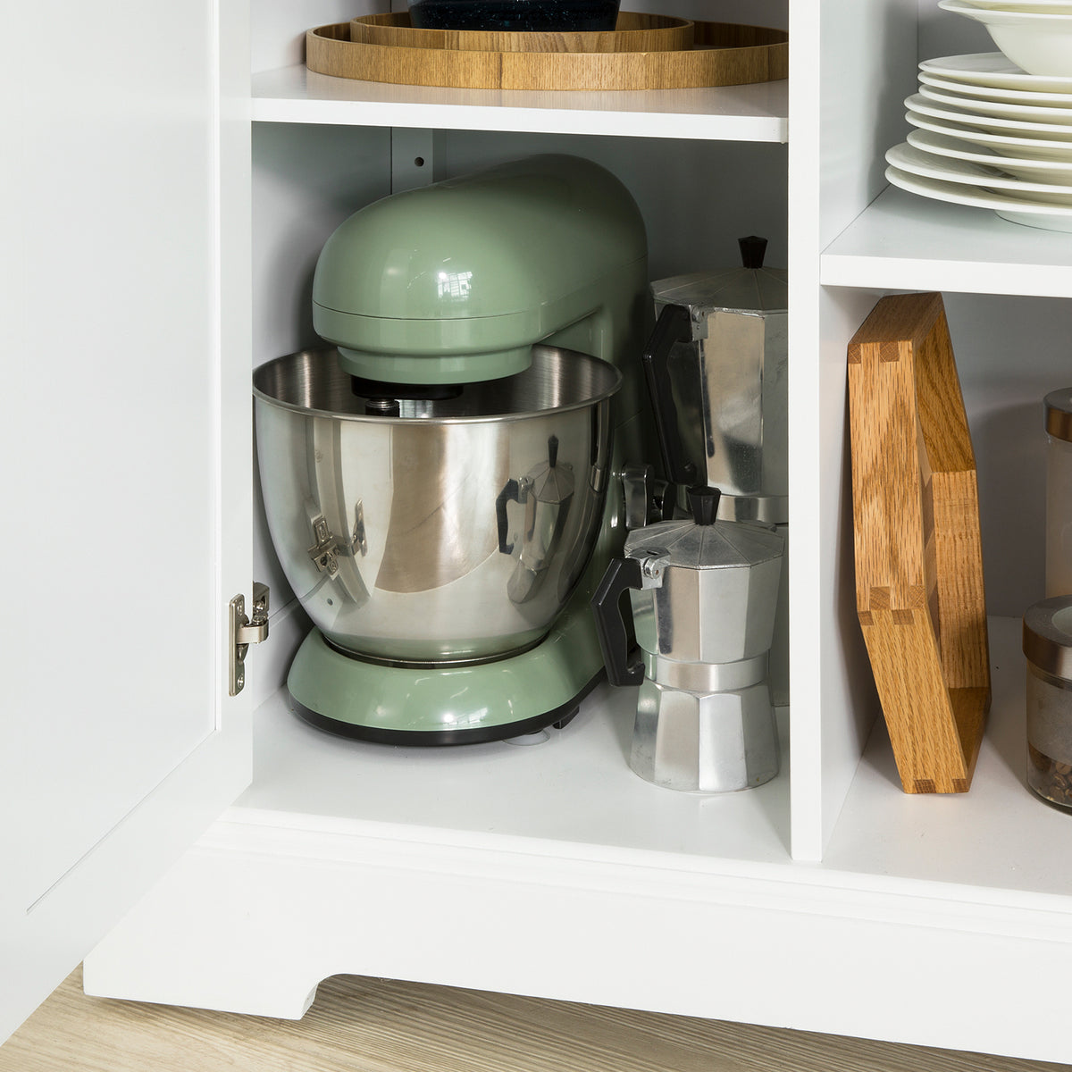 SoBuy FKW101-WN Desserte de Cuisine à Roulettes avec Plan de Travail, 3 Tiroirs, 2 Étagères et 2 Portes, Charge 50 kg – 115x46x91 cm, Blanc et Naturel