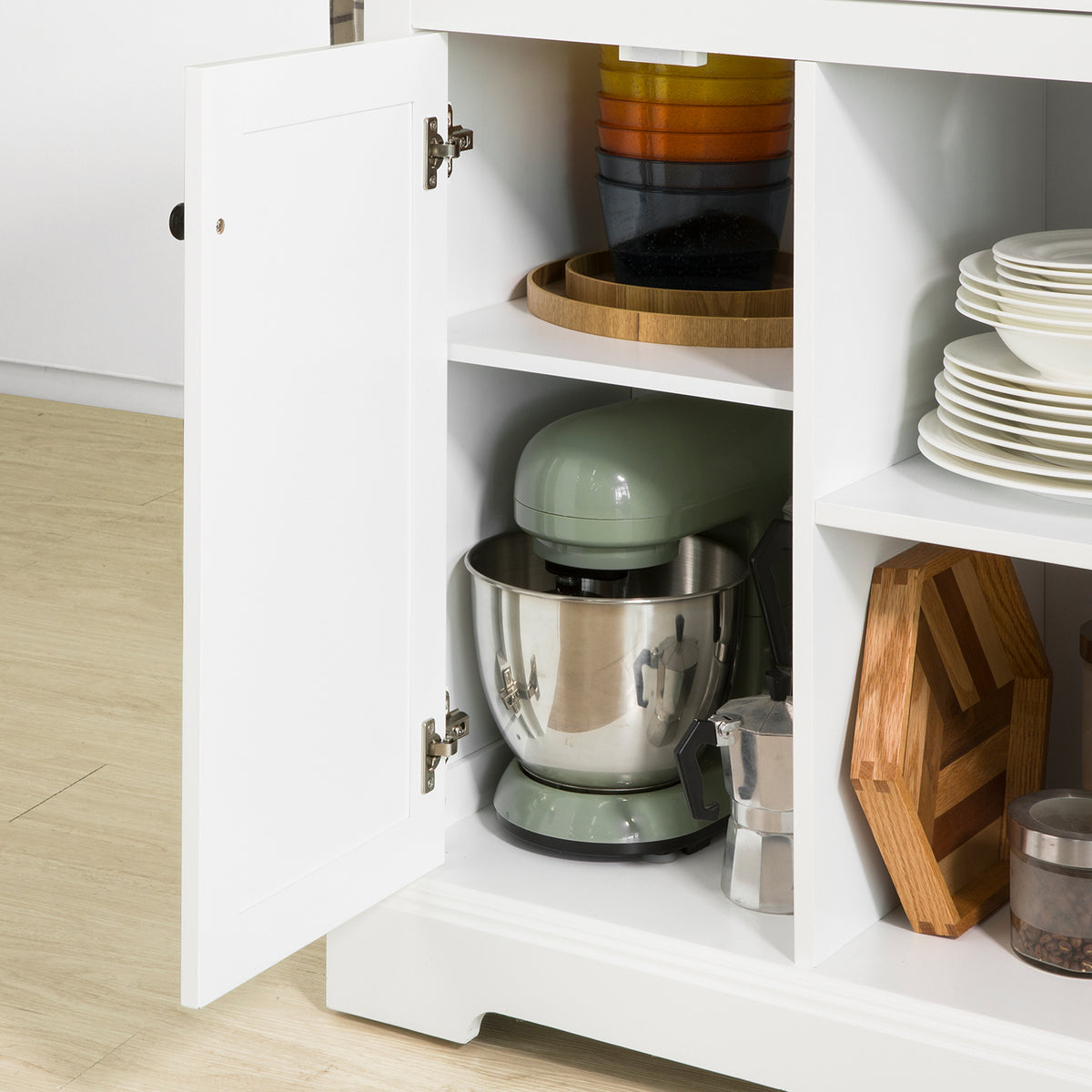 SoBuy FKW101-WN Desserte de Cuisine à Roulettes avec Plan de Travail, 3 Tiroirs, 2 Étagères et 2 Portes, Charge 50 kg – 115x46x91 cm, Blanc et Naturel