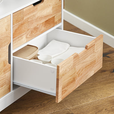 SoBuy FKW107-II-WN Desserte Roulante Chariot de Cuisine à roulettes Chariot de Service avec Etagère à Epices, 1 Porte et 2 tiroirs