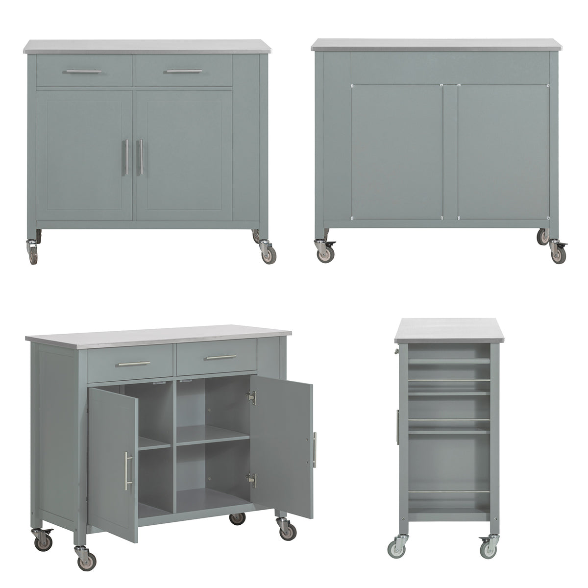 SoBuy FKW108-HG Desserte Roulante Chariot de Cuisine à roulettes avec Etagère Latérale, Portes et Tiroirs en Acier INOX
