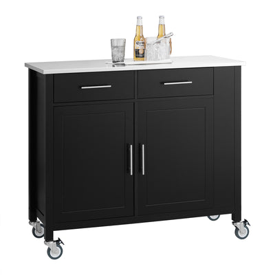 SoBuy FKW108-SCH Chariot de Cuisine Multifonctionnel avec Plateau en Acier Inoxydable - Tiroirs et Placard, Étagère Latérale,