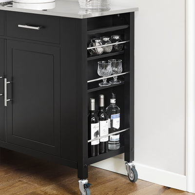 SoBuy FKW108-SCH Desserte Cuisine avec Plateau en Acier Inoxydable, Tiroirs et Roulettes, Usage Polyvalent, Mobile – L107×P46×H94 cm, Bois + Inox, Noir