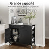 SoBuy FKW108-SCH Cărucior de Bucătărie Multifuncțional cu Blat din Oțel Inoxidabil - Sertare și Dulap, Raft Lateral, Ideal pentru Depozitare Bucătărie și Mobilier cu Roți Negru 107 x 46 x 94 cm