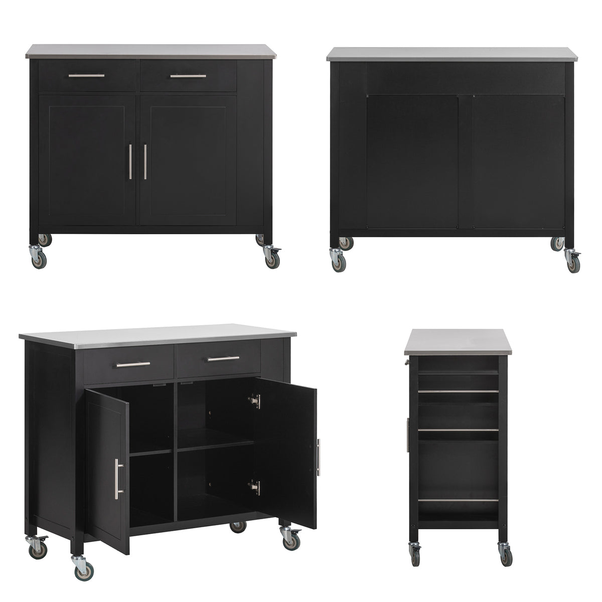 SoBuy FKW108-SCH Desserte Cuisine avec Plateau en Acier Inoxydable, Tiroirs et Roulettes, Usage Polyvalent, Mobile – L107×P46×H94 cm, Bois + Inox, Noir