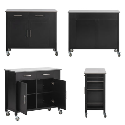 SoBuy FKW108-SCH Desserte Cuisine avec Plateau en Acier Inoxydable, Tiroirs et Roulettes, Usage Polyvalent, Mobile – L107×P46×H94 cm, Bois + Inox, Noir