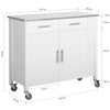 SoBuy FKW108-W Cărucior de Bucătărie Multifuncțional cu Blat din Oțel Inoxidabil - Sertare și Dulap, Raft Lateral, Ideal pentru Depozitare în Bucătărie și Mobilier pe Roți, Alb, 107 x 46 x 94 cm