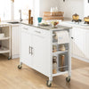 SoBuy FKW108-W Cărucior de Bucătărie Multifuncțional cu Blat din Oțel Inoxidabil - Sertare și Dulap, Raft Lateral, Ideal pentru Depozitare în Bucătărie și Mobilier pe Roți, Alb, 107 x 46 x 94 cm