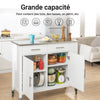 SoBuy FKW108-W Cărucior de Bucătărie Multifuncțional cu Blat din Oțel Inoxidabil - Sertare și Dulap, Raft Lateral, Ideal pentru Depozitare în Bucătărie și Mobilier pe Roți, Alb, 107 x 46 x 94 cm