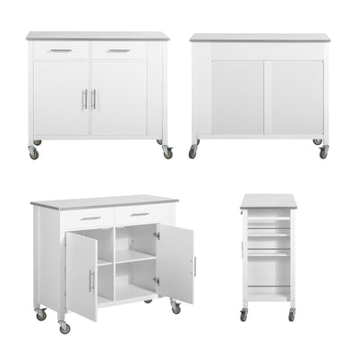 SoBuy FKW108-W Desserte Cuisine avec Plateau en Acier Inoxydable, Tiroirs et Roulettes, Usage Polyvalent, Mobile – L107×P46×H94 cm, Bois + Inox, Blanc