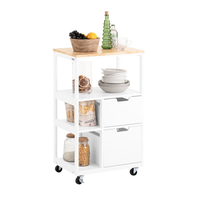 SoBuy FKW111-WN Desserte cuisine à roulettes 53 cm avec plan en bois, tiroir et étagères – Ìlot mobile gain de place blanc na