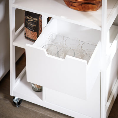 SoBuy FKW111-WN Desserte de Cuisine 53 × 37 × 89 cm, 2 Tiroirs, 3 Niches et Roulettes – Blanc et Bois Naturel