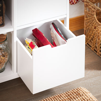 SoBuy FKW111-WN Desserte de Cuisine 53 × 37 × 89 cm, 2 Tiroirs, 3 Niches et Roulettes – Blanc et Bois Naturel