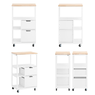 SoBuy FKW111-WN Desserte de Cuisine 53 × 37 × 89 cm, 2 Tiroirs, 3 Niches et Roulettes – Blanc et Bois Naturel
