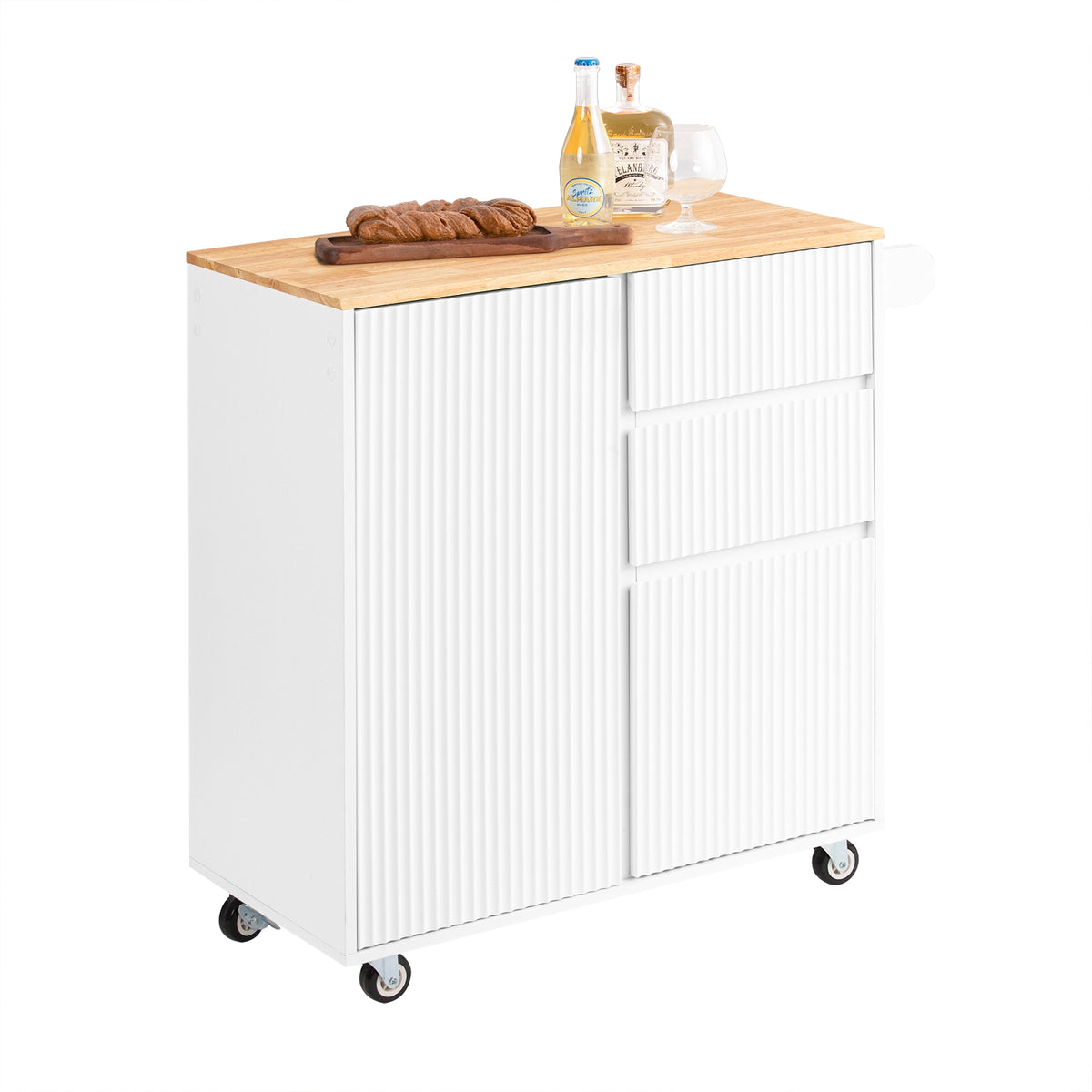 SoBuy FKW124-WN Meuble Cuisine à roulettes avec Plan de Travail Desserte Cuisine avec tiroirs, Placard, Barre latérale Meuble