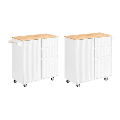 SoBuy FKW124-WN Desserte Cuisine avec Roulettes, Tiroirs et Barre latérale, Mobile, Rangement Optimisé – L90×P40×H90 cm, Bois d’Hévéa, Blanc et Naturel