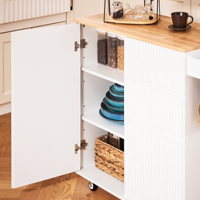 SoBuy FKW124-WN Desserte Cuisine avec Roulettes, Tiroirs et Barre latérale, Mobile, Rangement Optimisé – L90×P40×H90 cm, Bois d’Hévéa, Blanc et Naturel
