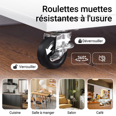 SoBuy FKW124-WN Desserte Cuisine avec Roulettes, Tiroirs et Barre latérale, Mobile, Rangement Optimisé – L90×P40×H90 cm, Bois d’Hévéa, Blanc et Naturel